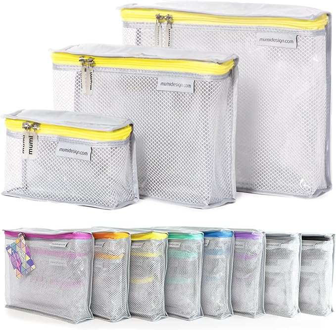 MUMI Travel Toiletry Bag Set of 3 – Clear TSA Approved Toiletry Bags for Women – Reusable Water-Resistant Makeup Organizer Pouches for Skincare, Cosmetics, Travel Accessories, Airport Packing - Yellow