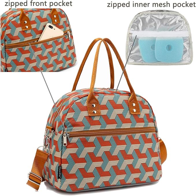 FlowFly Insulated Lunch Bag With Shoulder Strap for Women, Men, and Kids, Large and Reusable, Handle, Freezable Work and School Travel Tote and Meal Prep Organizer,Stereoscopic Red