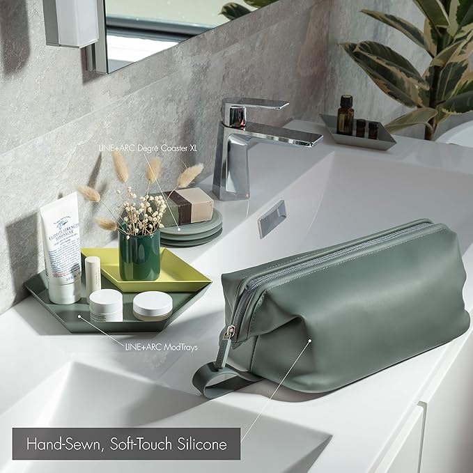 LINE+ARC Easy-to-Clean Silicone Dopp Kit (As Seen in Glamour and GQ) Extra-Wide Opening Anti-Stain (Arctic, 3.5L) Toiletry Bag Travel Set Makeup Organizer Cosmetics Case Fabric Simple Hang Loop