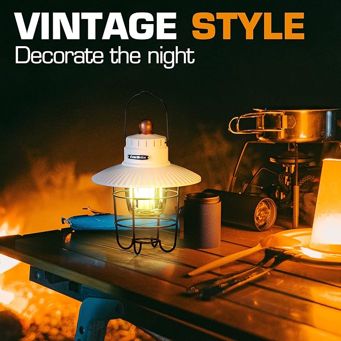 EverBrite LED Camping Lantern, USB C Rechargeable Lantern with 3 Light Modes, Vintage Outdoor Lanterns with Power Bank Function for Power Outages, Hurricane, Emergency, Fishing