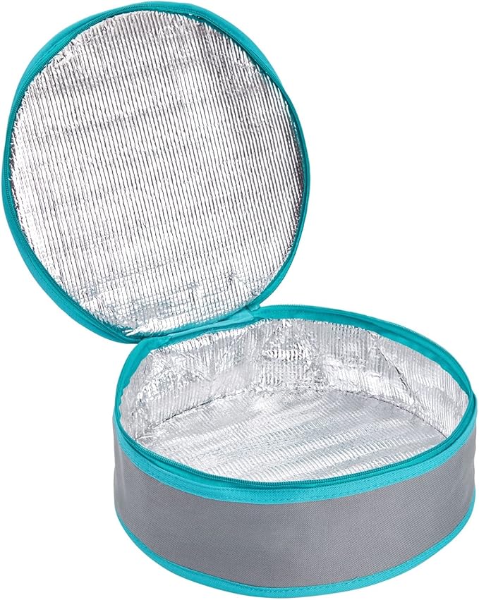 Insulated Round Thermal Casserole Food Carrier for Lunch, Lasagna, Potluck, Picnics, Vacations - Teal and Grey