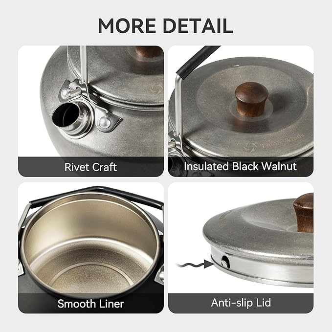 0.6 Liter Lightweight Stainless Steel Camping Kettle Portable Camp Tea Pot, Outdoor Campfire Use, Khaki