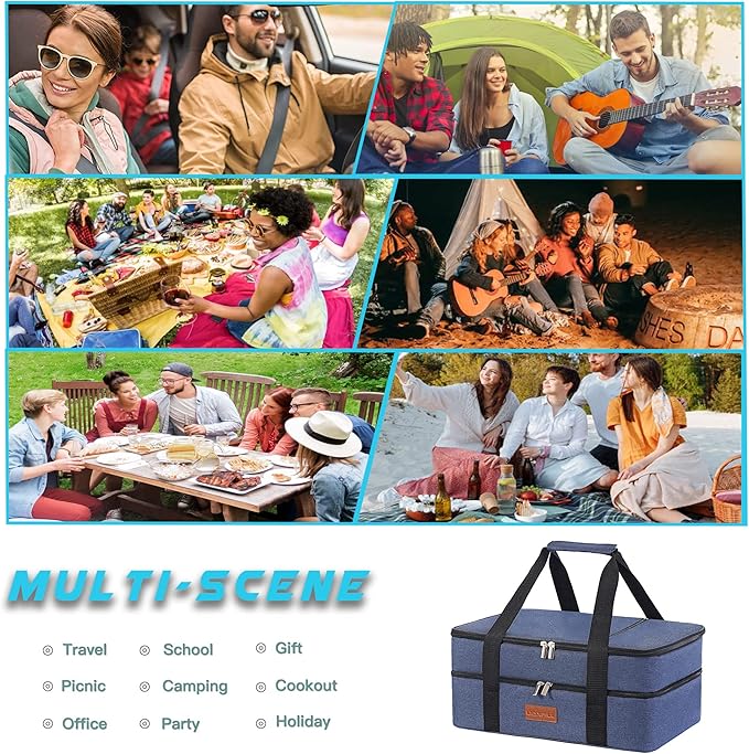 Lunch Bag Insulated Thermal Food Carrier Insulated Double Decker Casserole Carrier for Hot or Cold Food,Insulated Tote Bag for Potluck Cookouts Picnic,Lasagna Holder