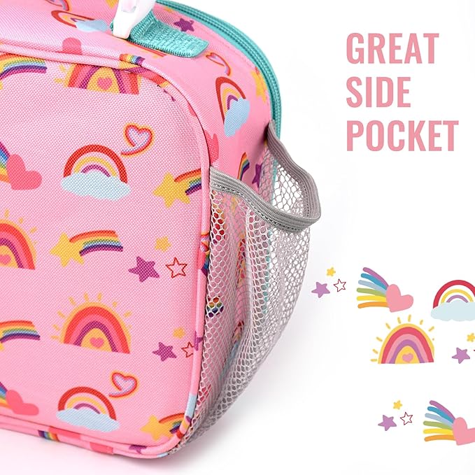 Genteen Lunch Box Kids, Prints Insulated Lunch Bag Kids Boys Girls,Soft Bag Mini Cooler Back to School Thermal Meal Tote Kit Lunch Box for School,Work,Outdoor (Rainbow)