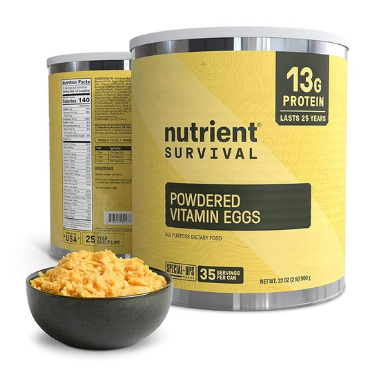 70 Egg Equivalent Nutrient Survival Vitamin Powdered Eggs Blend, Freeze Dried Prepper Supplies & Emergency Food Supply, 33 Essential Nutrients, Gluten Free, Shelf Stable Up to 25 Years