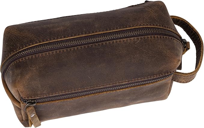 KomalC Genuine Unisex Vanity Leather Dopp kit - Travel Toiletry Bag multi-purpose Toiletry Bag (3 Zip Hunter dopp kit)