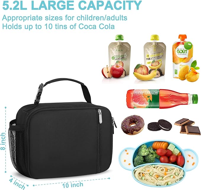 esouler Lunch Box Kids Insulated Lunch Bag for Boys & Girls Durable Children Lunchbox for School with Water Bottle Holder-Black