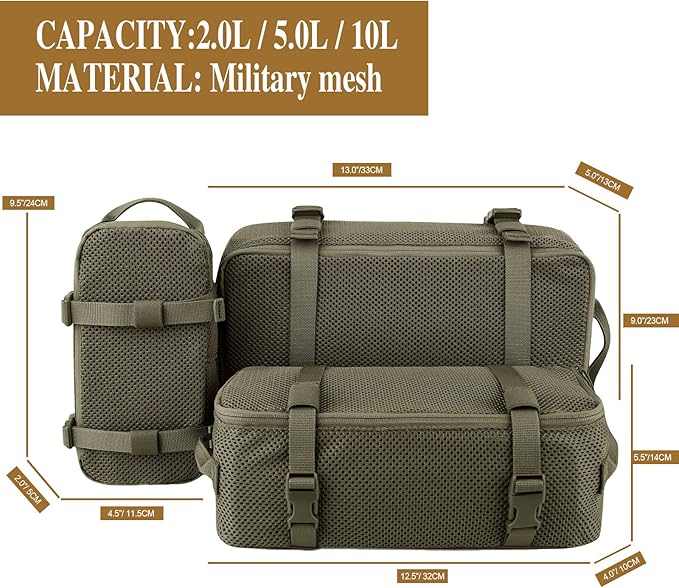 PETAC GEAR 3 PCS Tactical Modular Packing Cubes, Large Capacity Mesh Storage Bag,Outdoor Travel Organize Storage Pouches Bags.