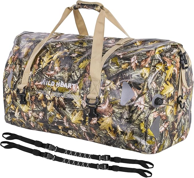 WILD HEART Waterproof Motorcycle Duffel Bag PVC500D Double-bottom With Rope Straps and Inner Pocket 40L 66L 100L for Kayaking, Camping, Boating,Motorcycle