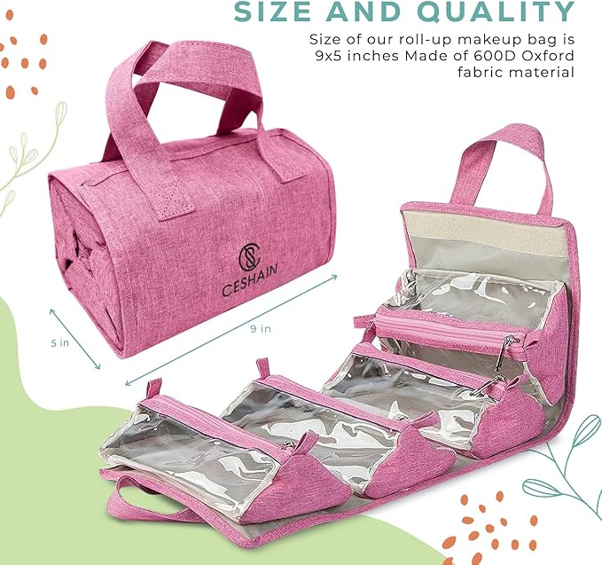 4-in-1 Hanging Toiletry bag - Roll-Up Makeup Bag - 4 Detachable PVC Zip Pouches – 600D Oxford Fabric, Versatile Travel Toiletry Organizer Bag - Makeup, Cosmetics, First Aid, Medicine Personal Care,