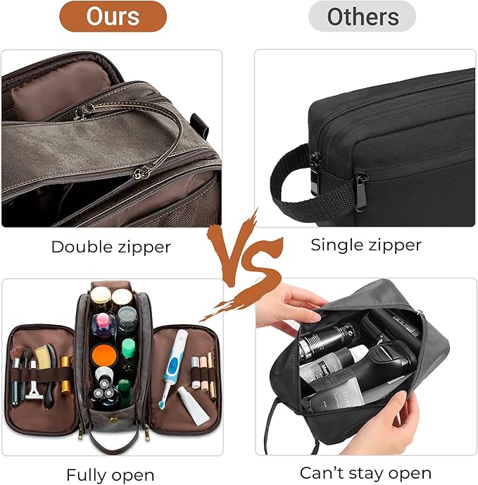 Elviros Toiletry Bag for Men, Large Travel Shaving Dopp Kit Water-resistant Bathroom Toiletries Organizer PU Leather Cosmetic Bags