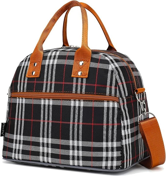 FlowFly Insulated Lunch Bag With Shoulder Strap for Women, Men, and Kids, Large and Reusable, Handle, Freezable Work and School Travel Tote and Meal Prep Organizer (W&B)