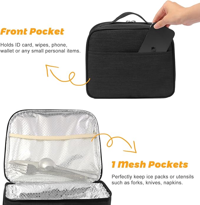 Lunch Box for Men - Reusable Lunch Bag Men Adult Women- Insulated LunchBox for Office Hiking Camping (Black)