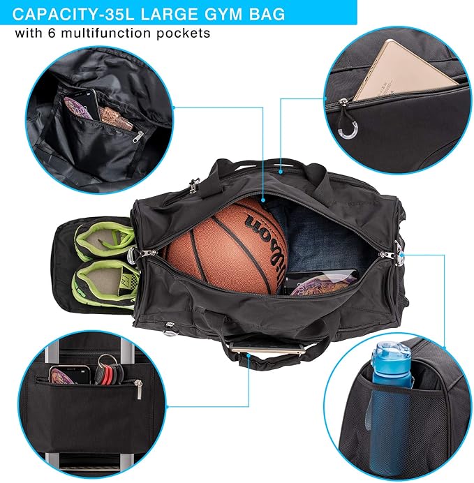 Kuston Sports Gym Bag with Shoes Compartment &Wet Pocket Gym Duffel Bag Overnight Bag for Men and Women