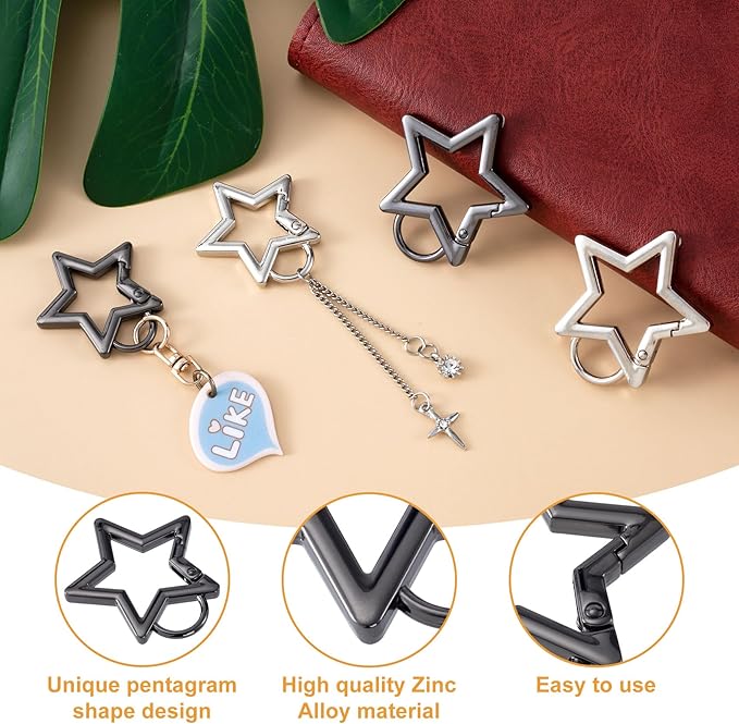 Star Carabiner, Zinc Alloy Heavy Duty Star Shaped Keychain Clip, Carabiner Clip for Camping, Hiking, Fishing