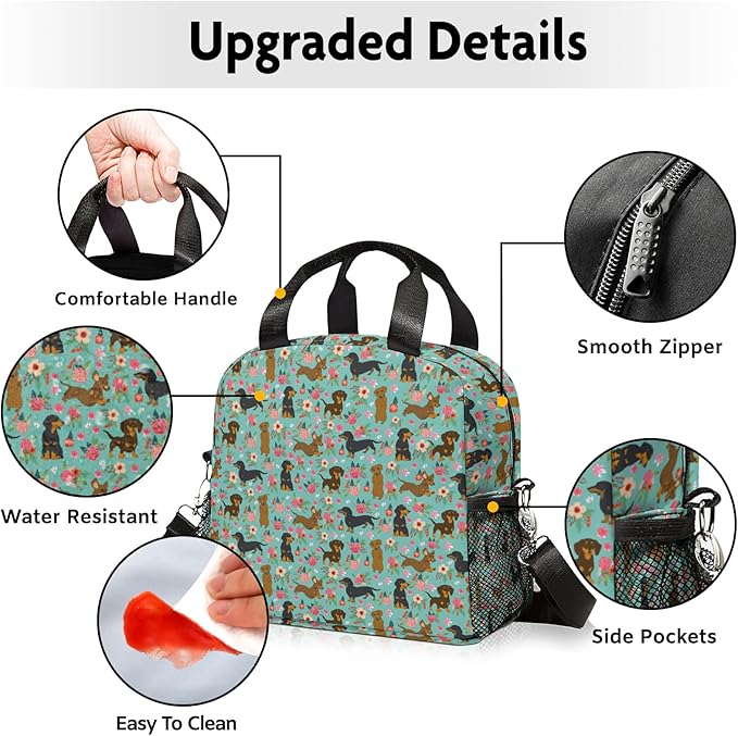 Cute Lunch Bag Kids,Dachshund Gift Insulated Lunch Box for Kids Small Dog Lunch Totebag Reusable Leakproof Lunch Bag With Shoulder Strap for Girls Boys School Work Picnic