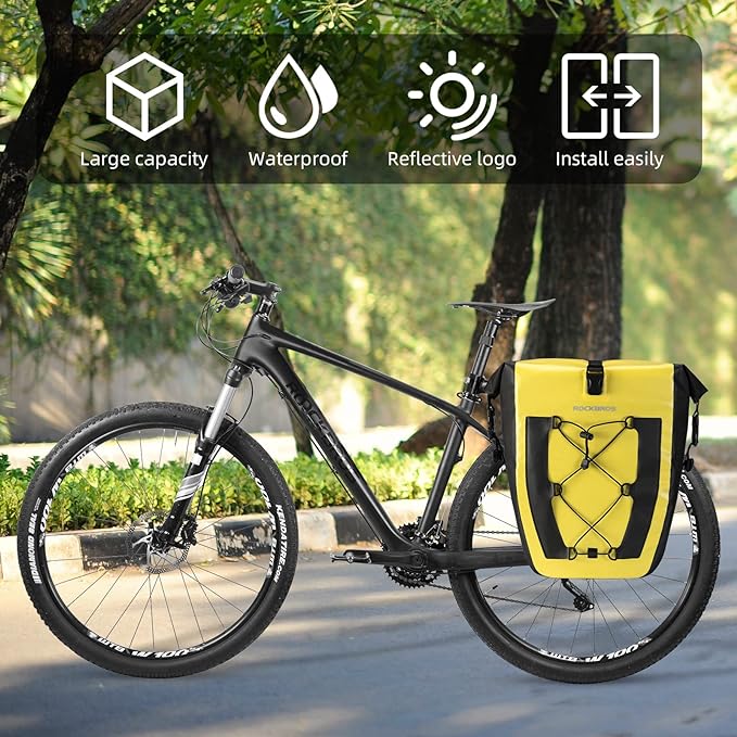 ROCKBROS Bike Pannier Waterproof 27L Large Capacity Bike Bag Rear Rack Waterproof for Grocery Touring Cycling Yellow*2