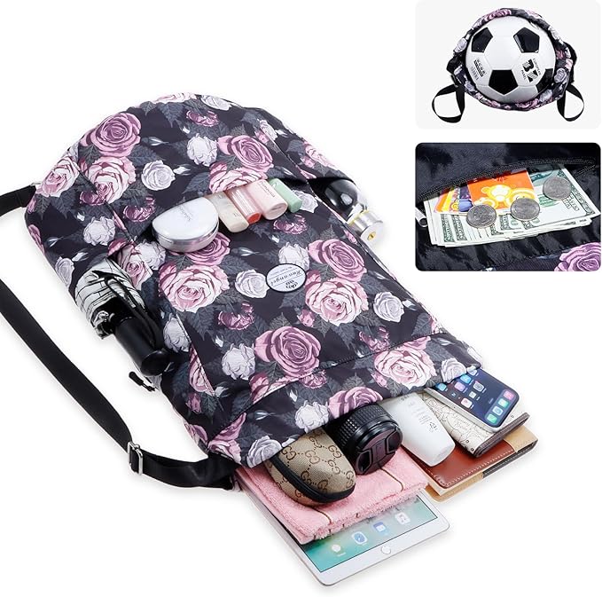 HUA ANGEL Floral Print Drawstring Bag - Lightweight Waterproof Cinch Sackpack with Side Pocket for Men & Women Travel Gym Bag