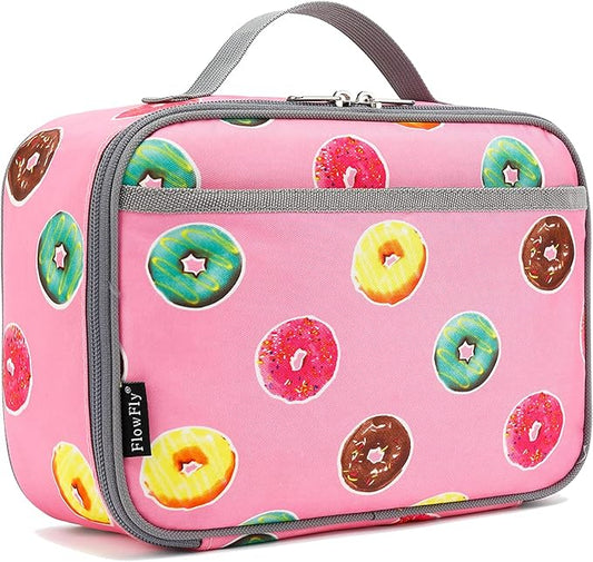 FlowFly Kids Lunch box Insulated Soft Bag Mini Cooler Back to School Thermal Meal Tote Kit for Girls, Boys, Doughnut