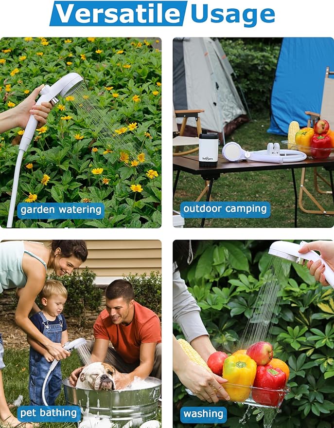 innhom Portable Camping Shower, 6000mAh Rechargeable Camp Shower Pump with LED Display, 2 Mode Electric Portable Shower for Camping, Hiking, Travelling, Washing