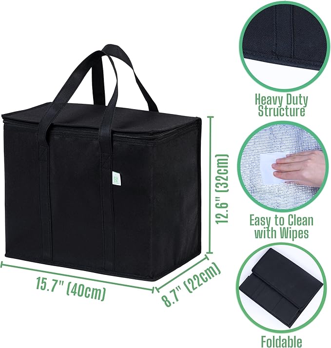 VENO 2 Pack Cooler Bag and Insulated Grocery Bags for Food Delivery, Collapsible Cooler, Reusable Shopping Bags for Groceries with zipper, Foldable, Heavy-Duty, Stands Upright (Assorted Color, 2 Pack)
