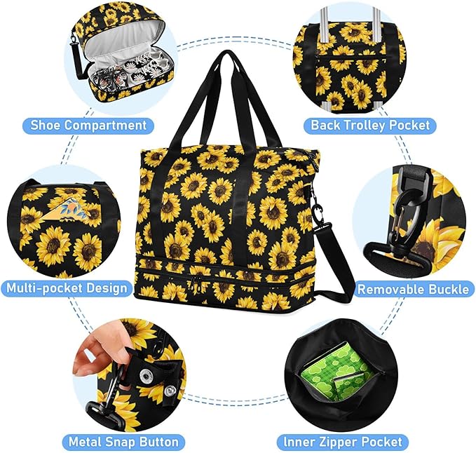 Women's Weekender Duffle Bag for Travel and Gym with Toiletry and Shoes Compartment