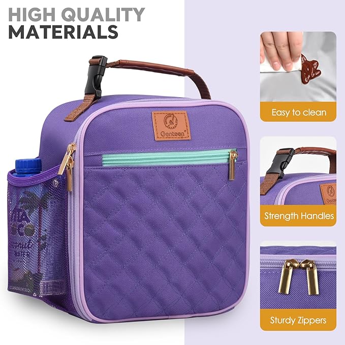 Lunch Box for Kids Girls Teen Women Men Adults,Insulated Lunch Bag with Bottle Holder,Small Lunch Box Cooler Lightweight Reusable LunchBox for Work Office School Travel Picnic-Purple