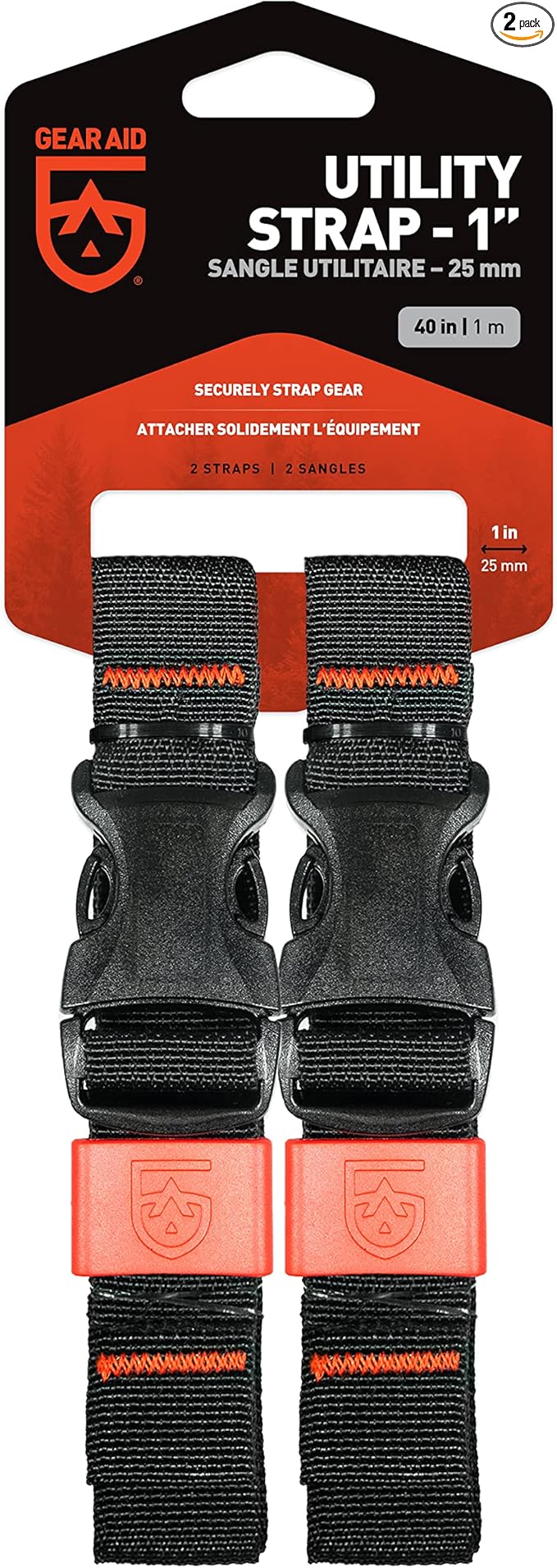 GEAR AID Utility Straps with Side-Release Buckle, Secure and Compress Camping, Biking, Hunting, Boating Gear, Multiple Sizes 1" x 40"