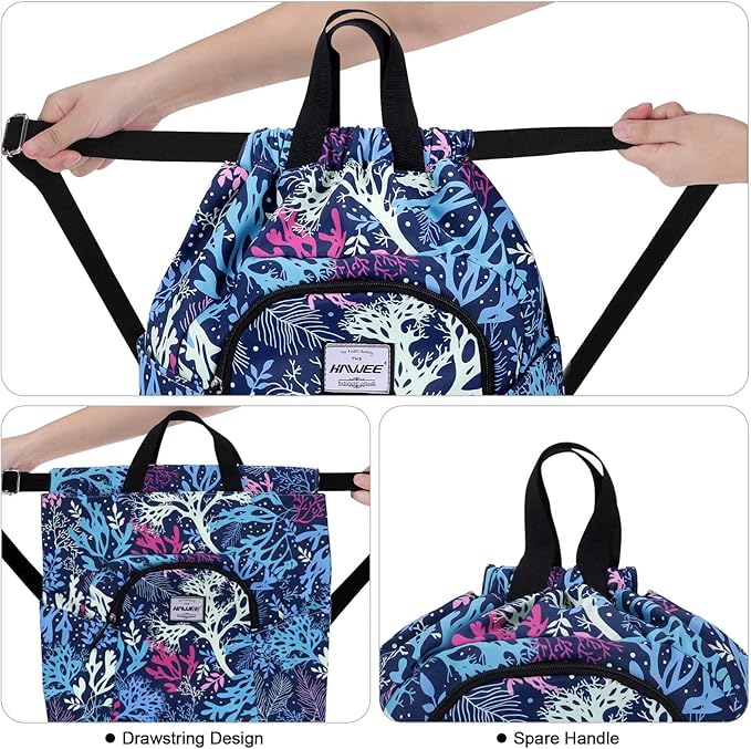 Dry Wet Drawstring Backpack with Shoe Compartment for Women Adjustable Gym Bag