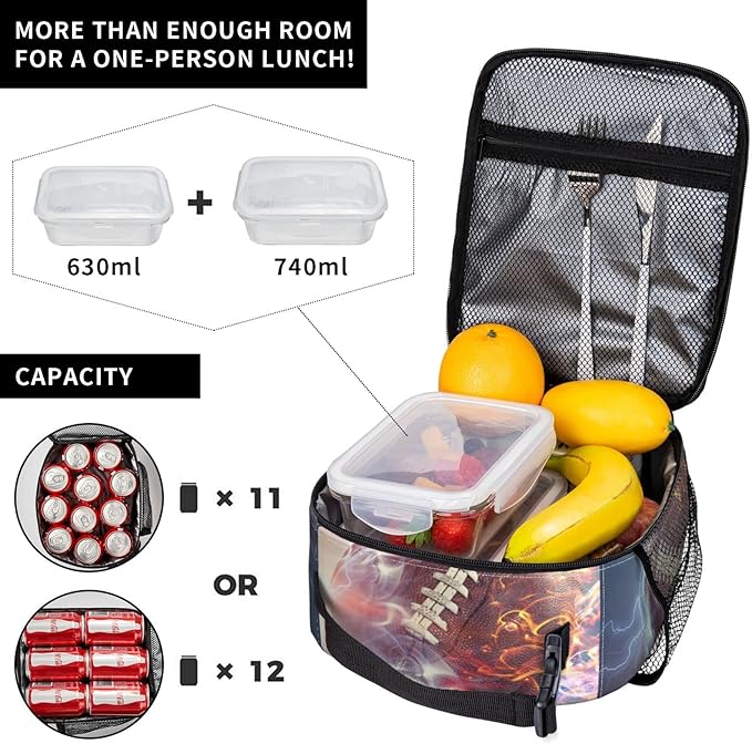 Football Lunch Box Reusable Insulated Totes Lunch Bag Thermal Cooler For Boy Girls School Men Women Beach Picnic Travel