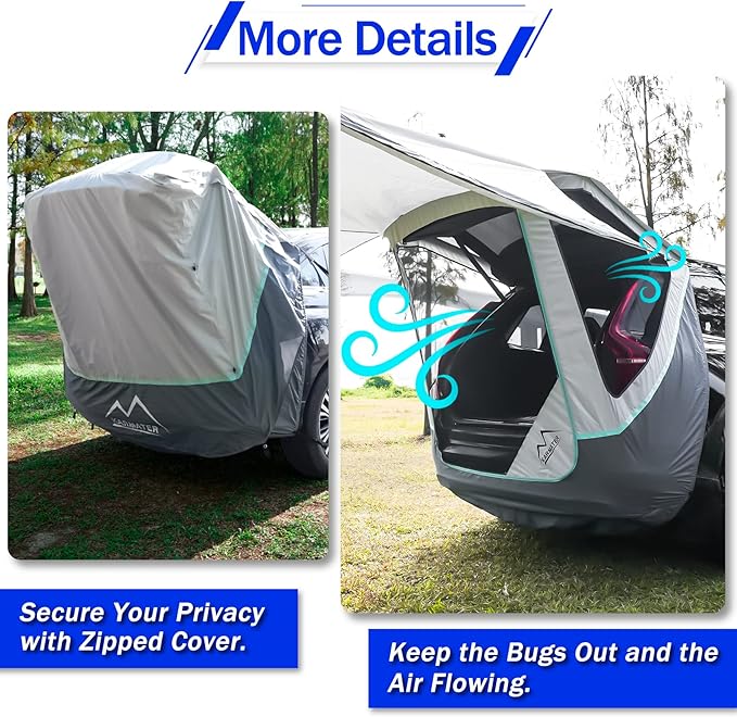SUV Tailgate Tent with Three Sides Awning Shade & Transmittance Mosquito Net, Hatchback Camping Sunproof Car Tent, Universal SUV Windproof Car Camping Gear Tent Outdoor Travel.