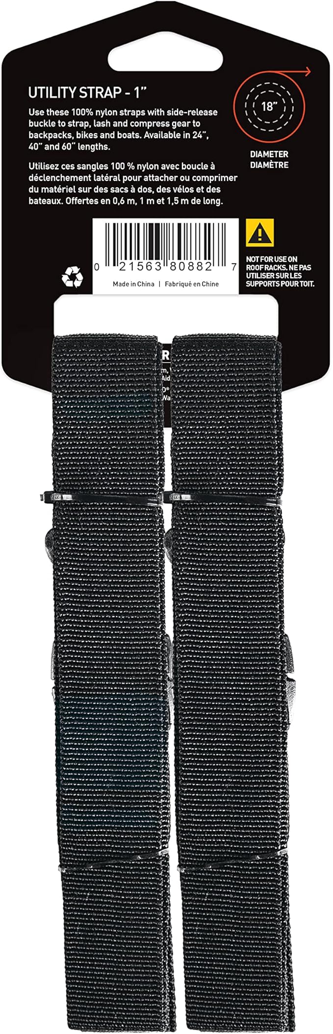 GEAR AID Utility Straps with Side-Release Buckle, Secure and Compress Camping, Biking, Hunting, Boating Gear, Multiple Sizes