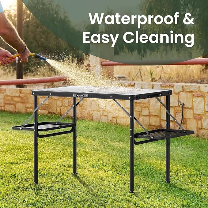 Titanker Folding Camping Table 3ft, Folding Picnic Table, Camp Tables Portable, 50% Extra Side Space, Outdoor Patio Table, RV/Car Camping Essentials, Aluminum Light & Solid