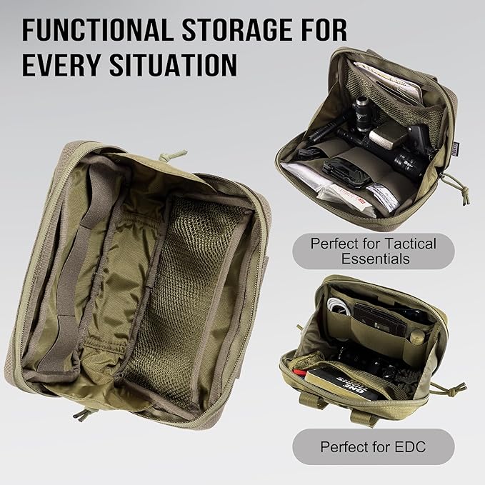 OneTigris MOLLE Pouch, Tactical Admin Pouch Belt EDC Tool Organizer Zippered Utility Waist Pack 7.5"x5"x2"
