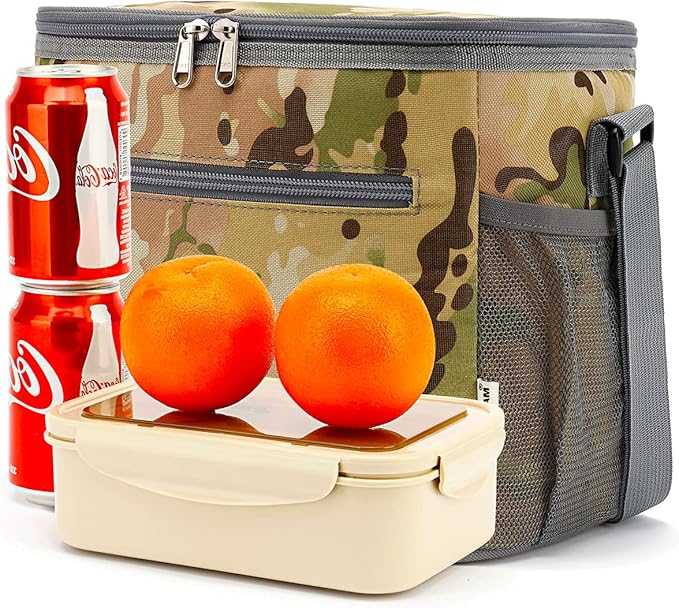 Insulated Lunch Bag for Adult/Women/Men, Reusable Large Lunch Box Cooler Soft Leakproof Tote, Thermal Meal Prep Lunch Pail with Adjustable Shoulder Strap for School/Travel/Office, camouflage