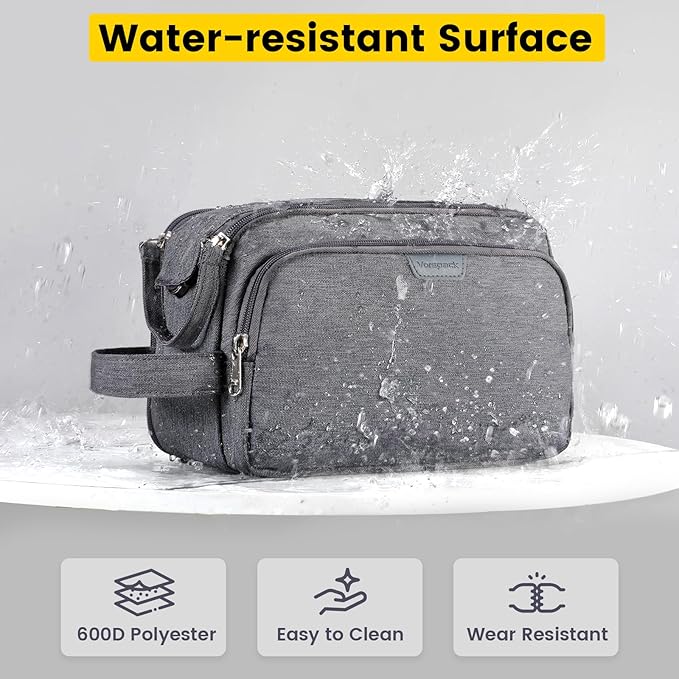 Vorspack Travel Toiletry Bag for Men - Water Resistant Mens Toiletry Travel Bag Dopp Kit Shaving Bag for Bathroom Toiletries Gifts - Grey
