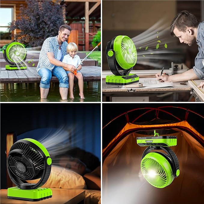 Camping Fan 40000mAh Rechargeable tent fans for camping hanging High Velocity Floor Fan Auto Oscillation Remote Control Timer Cordless Outdoor Fan for Car Travel RV Camp Hurricane Emergency