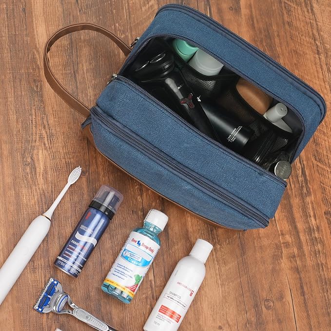WANDF Travel Toiletry Bag for Men Large Toiletries Shaving Bag Water Resistant Hanging Dopp Kit Travel Accessories Bag for Women Men (Blue)