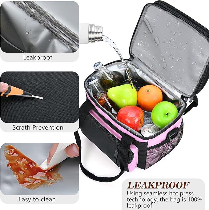 Lunch Bag Women & Lunch Box for Women, Large Insulated Adult Lunch Box, Leakproof Cooler Lunchbox with Bottle Opener for Work Picnic Beach, 16L, Pink