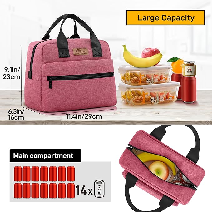 HOMESPON Insulated Lunch Bag for Women Men Lunch Box Cooler Lunch Tote for Work Picnic (Rose)