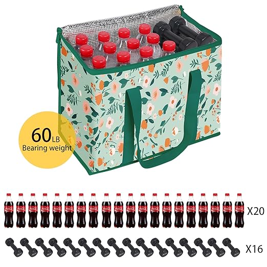 musbus 2-Pack extra Insulated Grocery shopping bag, large Green leaf, kitchen foldable reusable bags groceries,Sturdy zipper,Collapsible,tote,cooler,for transport women,Durable carrier