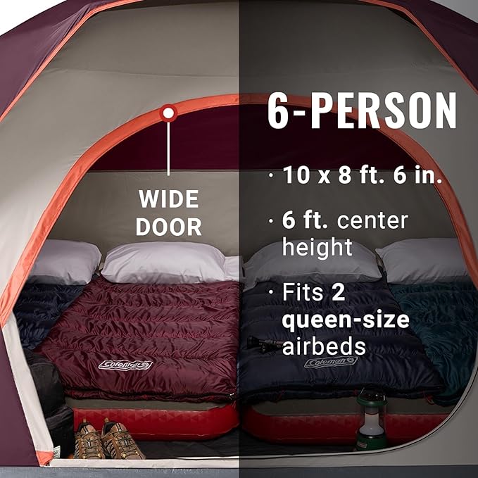 Coleman Skydome Tent with 5 Minute Setup, 2/4/6/8 Person Weatherproof Tent with Rainfly & Carry Bag, 20% More Headroom Than Traditional Canopies