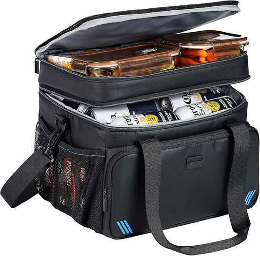 ZEEMO Soft Cooler Bag, Insulated Lunch Box, 12/24 Can Ice Chest, Double Leakproof Layers, Waterproof and Collapsible Case for Work Outdoor Trip, Black