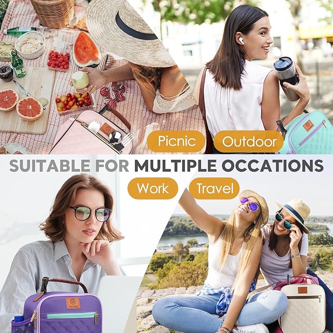 Lunch Bag for Women Men Girls Teens Insulated Leakproof LunchBox for Adult Reusable Lunch Box with Bottle Holder for Work Office School Travel Picnic-Gray/White