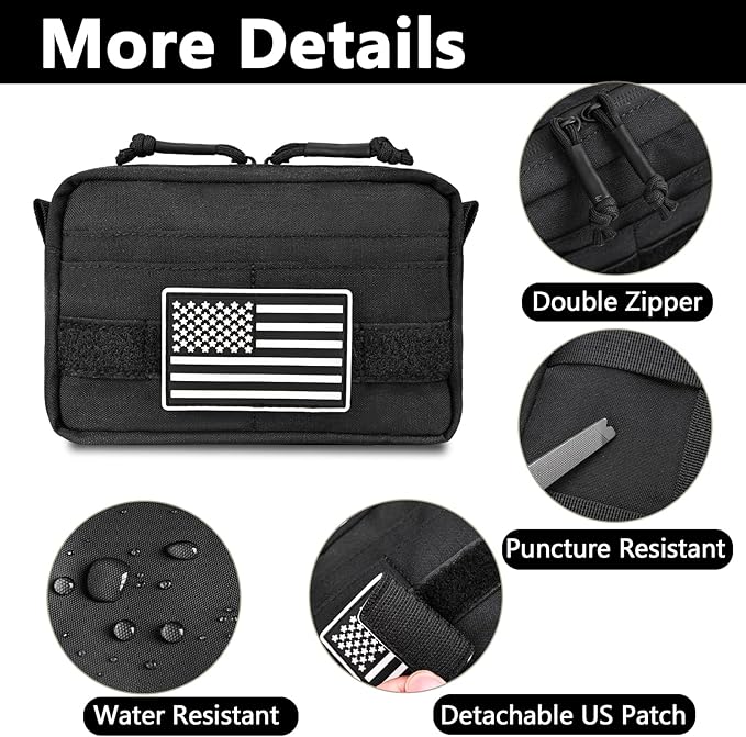 MOZETO Belt Pouches for Men, Water Resistant Small Belt Bag with USA Flag Patch, Pocket Organizer Storage EDC Gear for Work, Travel, Hiking