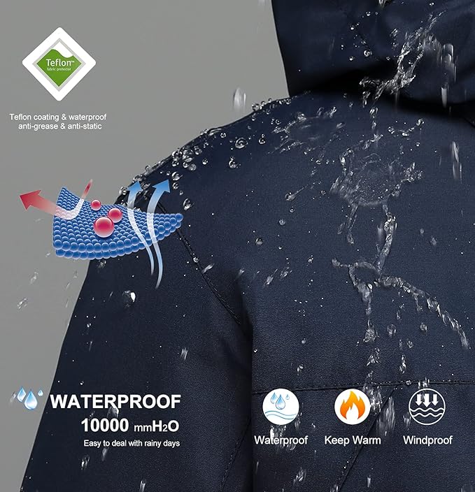Women's 3 in 1 Ski Jacket Mountain Waterproof Windproof Winter Snow Coat Hike Snowboarding Jackets Hooded Warm Raincoat