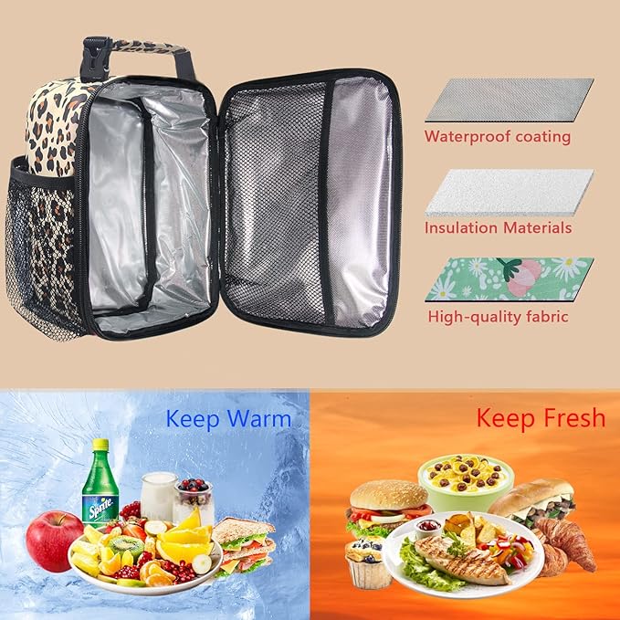 Hap Tim Insulated Lunch Bag Women, Reusable Lunch Box for Women, Adluts Lunchbox for Office Work, Portable Lunchbag, Leopard Print（18654-LP）