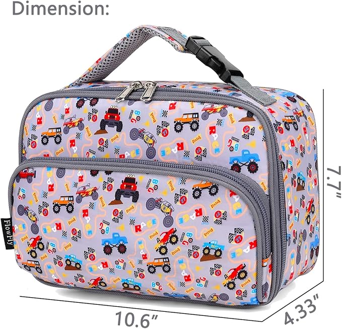 FlowFly Kids Lunch box with buckle Insulated Cooler Back to School Thermal Meal Tote Kit for Girls, Boys, Truck