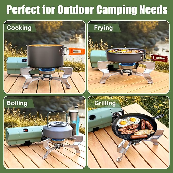 Hisencn Portable Camping Stove with Storage Bag | 8871 BTU/2600W High-Power Outdoor Gas Stove for Hiking, Picnic, RV Trips & Emergency Use | Windproof & Compact Design
