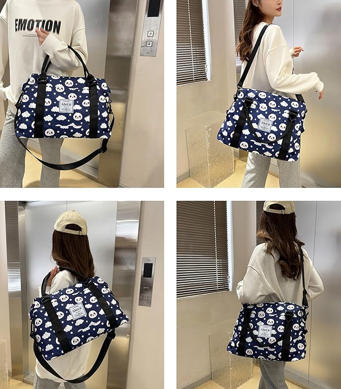 Travel Duffle Bag Weekender Overnight Bag Gym Tote with Dry and Wet Separated Pocket for Women Girls Shoulder Workout Duffel Bag Water Resistant (cute panda)